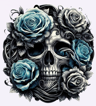 Teal Flower Skull