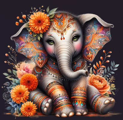 Orange Boho Elephant